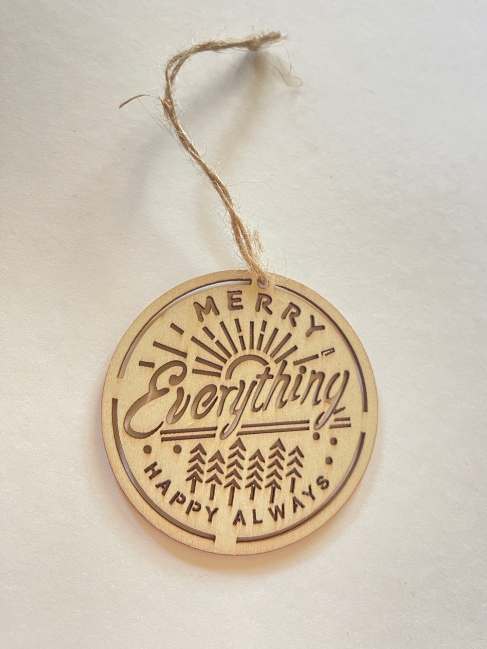 New hand-carved wooden Merry Everything Wooden Holiday Ornament - Natural